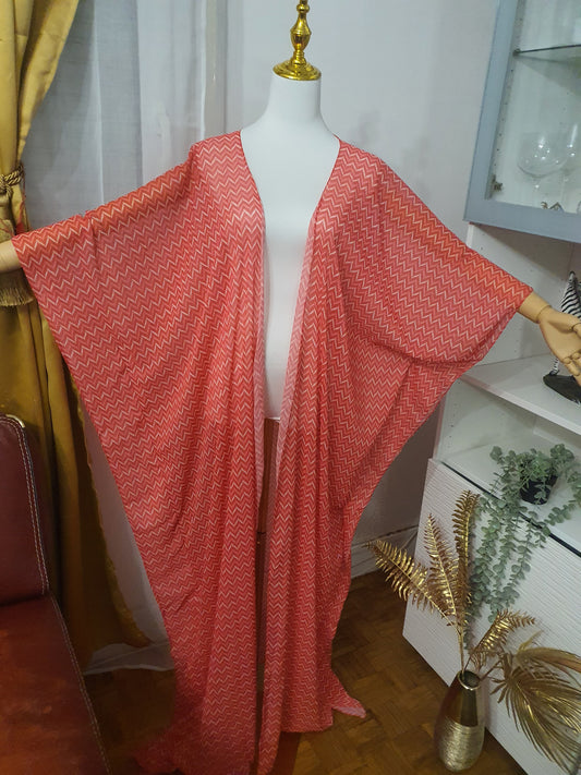 Kimono fluide femme rouge à motifs