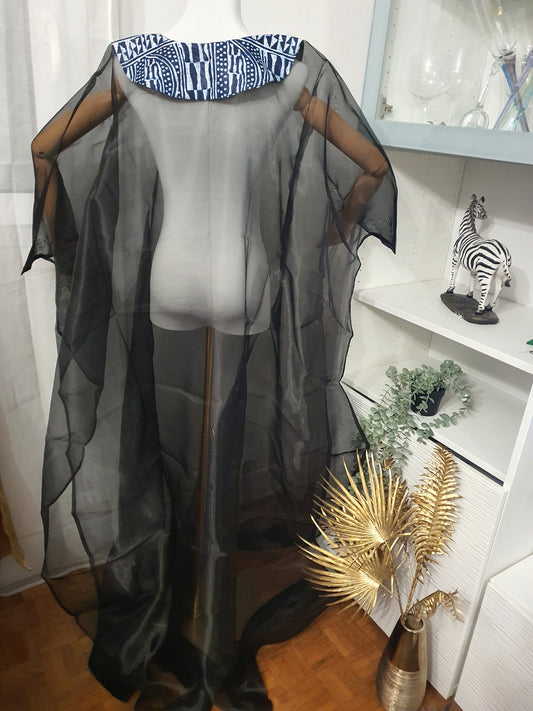 Kimono africain femme transparent noir bleu & violet chic