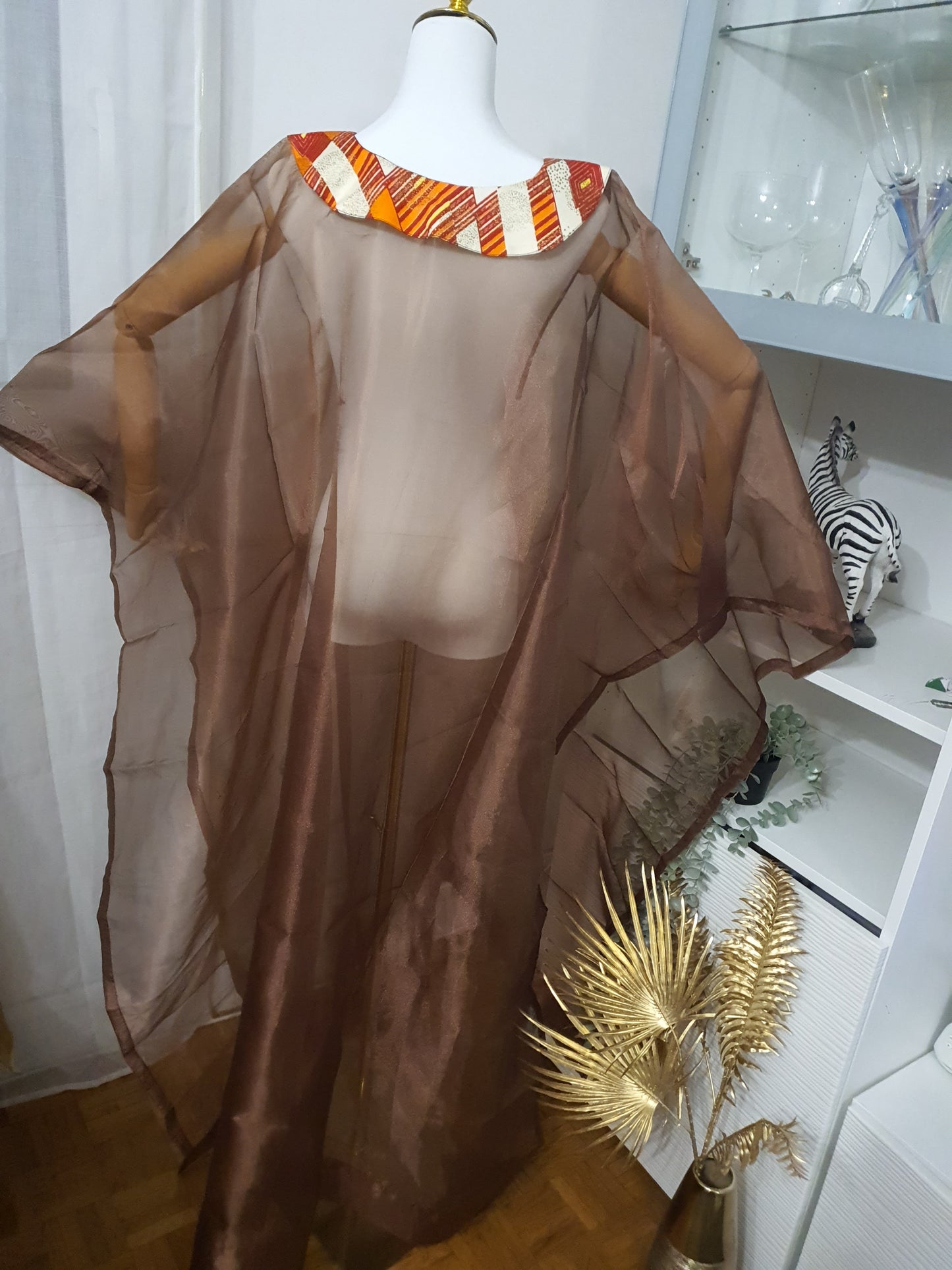 Kimono femme transparent marron élégance africaine
