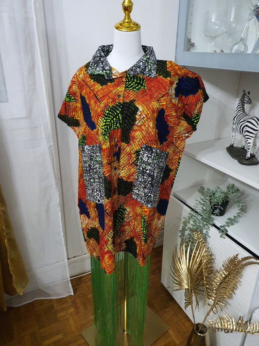 Robe à franges femme motifs africains colorés et col chemise