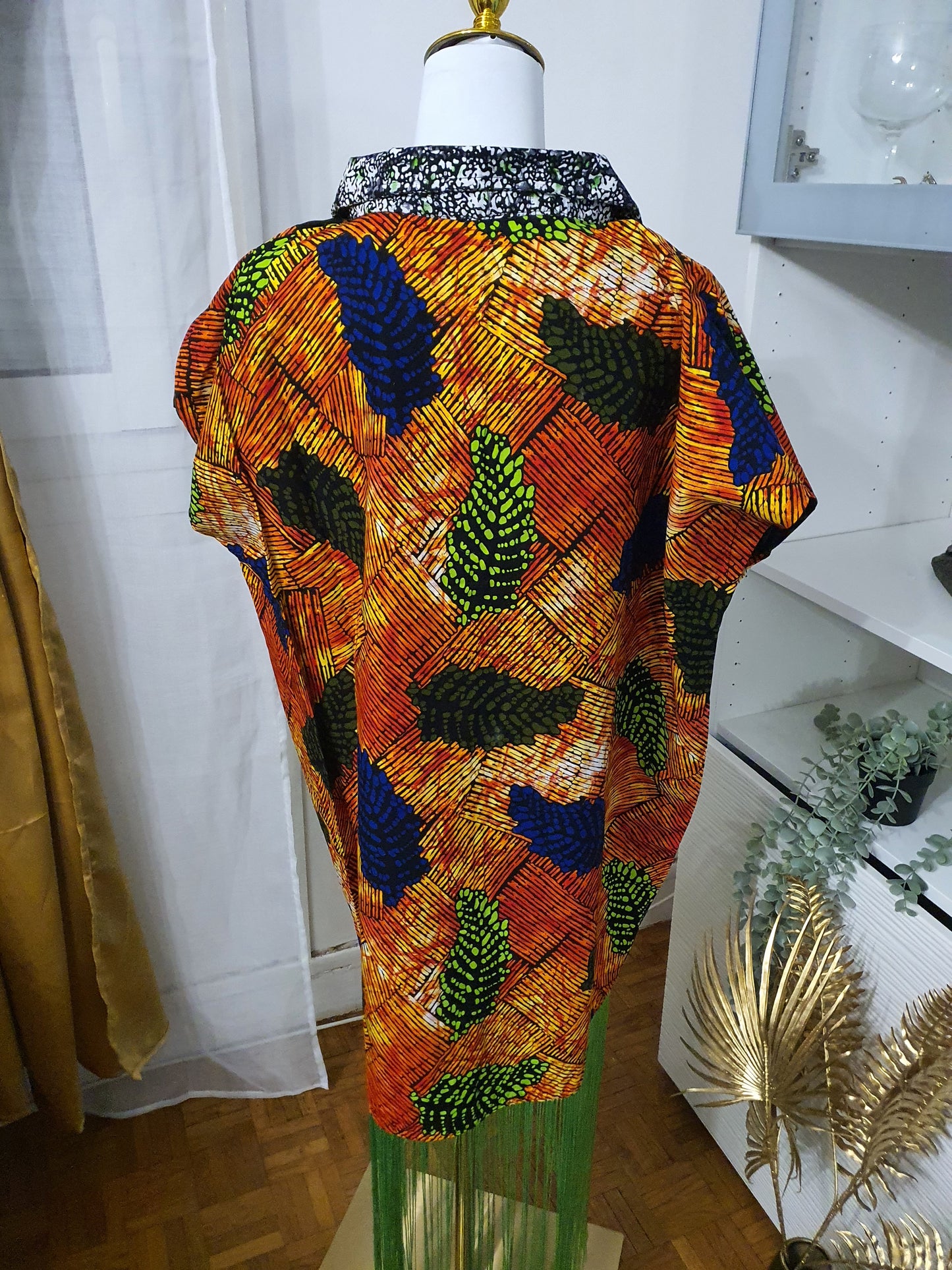 Robe à franges femme motifs africains colorés et col chemise