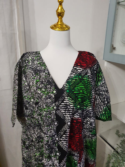 Robe à franges femme motifs africains et franges vertes