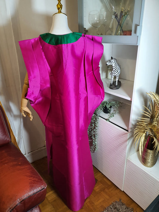 Boubou africain femme moderne fuchsia & vert en satin