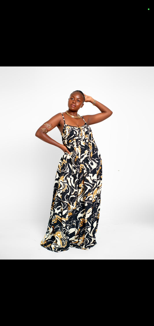 Combinaison ample femme noire imprimée look chic & fluide