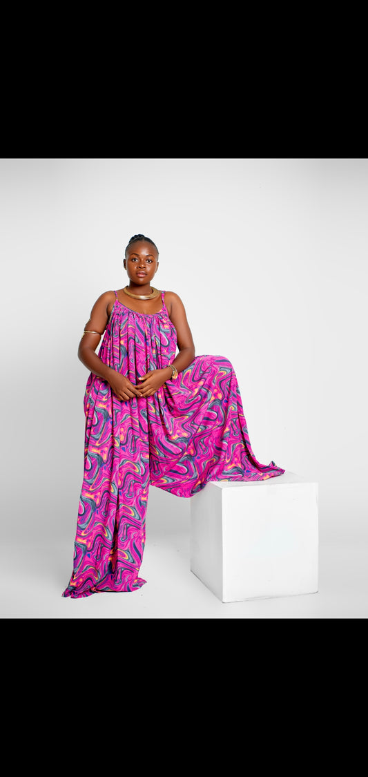 Combinaison femme fuchsia ample à imprimé style chic et coloré