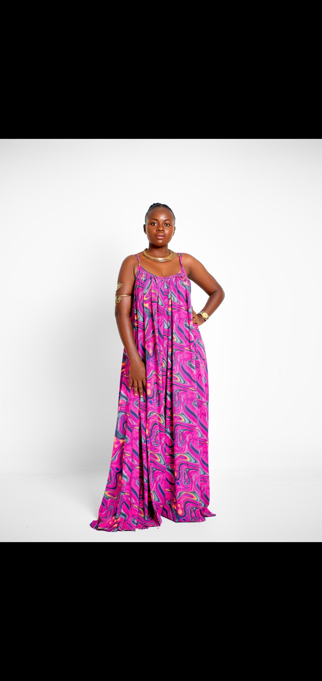 Combinaison femme fuchsia ample à imprimé style chic et coloré