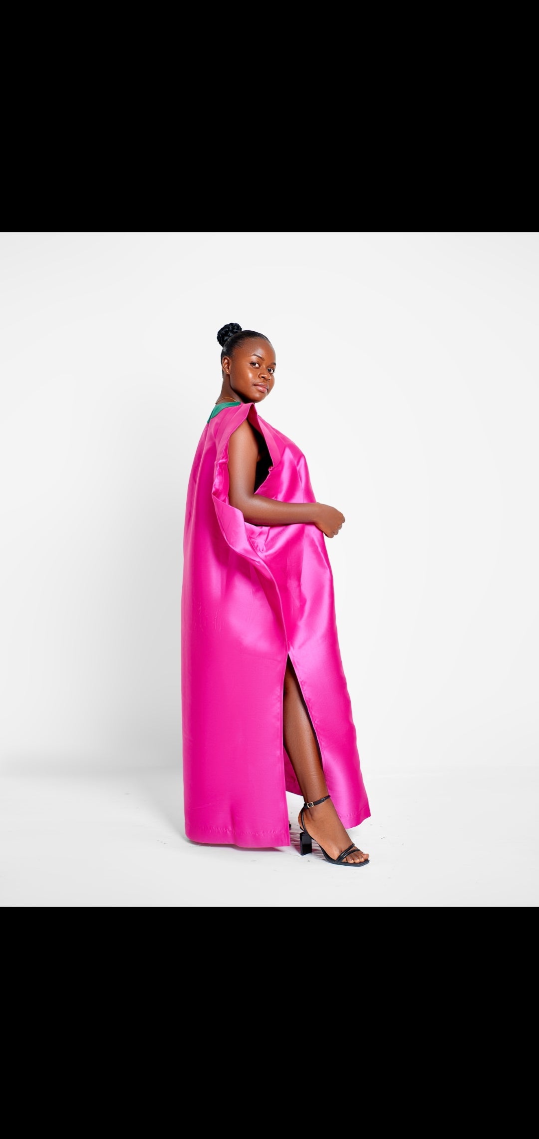 Boubou africain femme moderne fuchsia & vert en satin