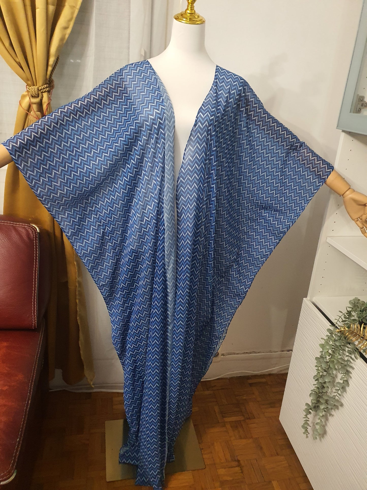 Kimono fluide long bleu pour femme