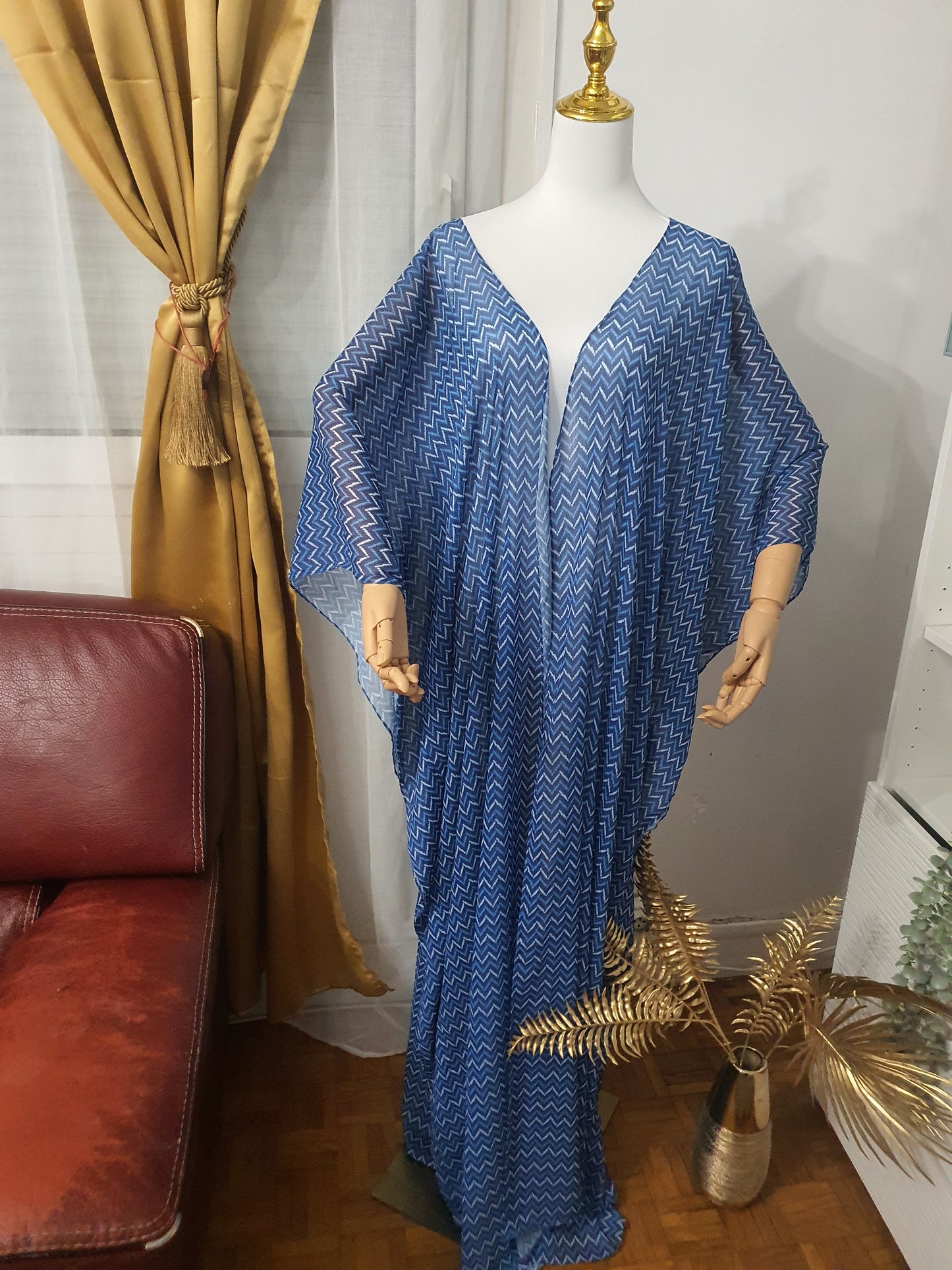 Kimono fluide long bleu pour femme