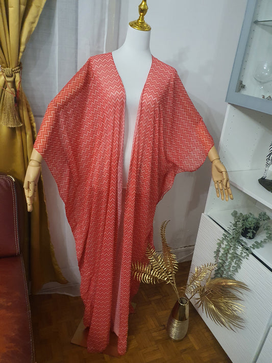 Kimono fluide femme rouge à motifs