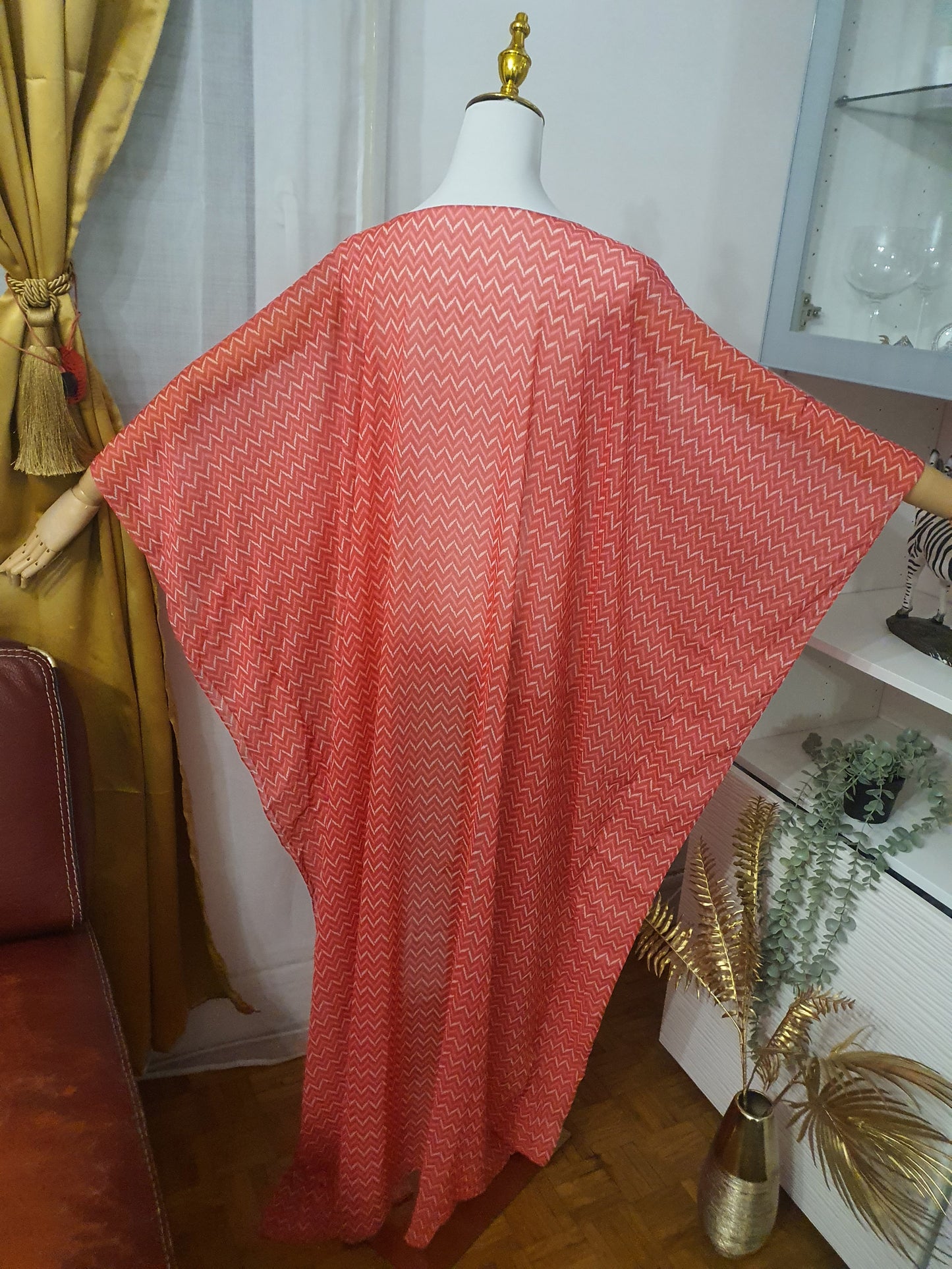 Kimono fluide femme rouge à motifs