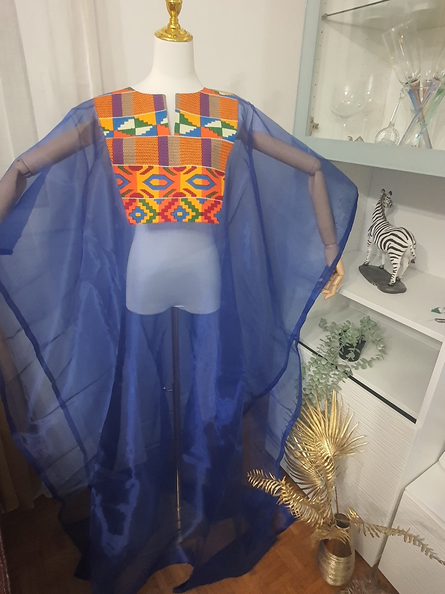 Kimono africain femme en voile bleu chic ethnique et fluide