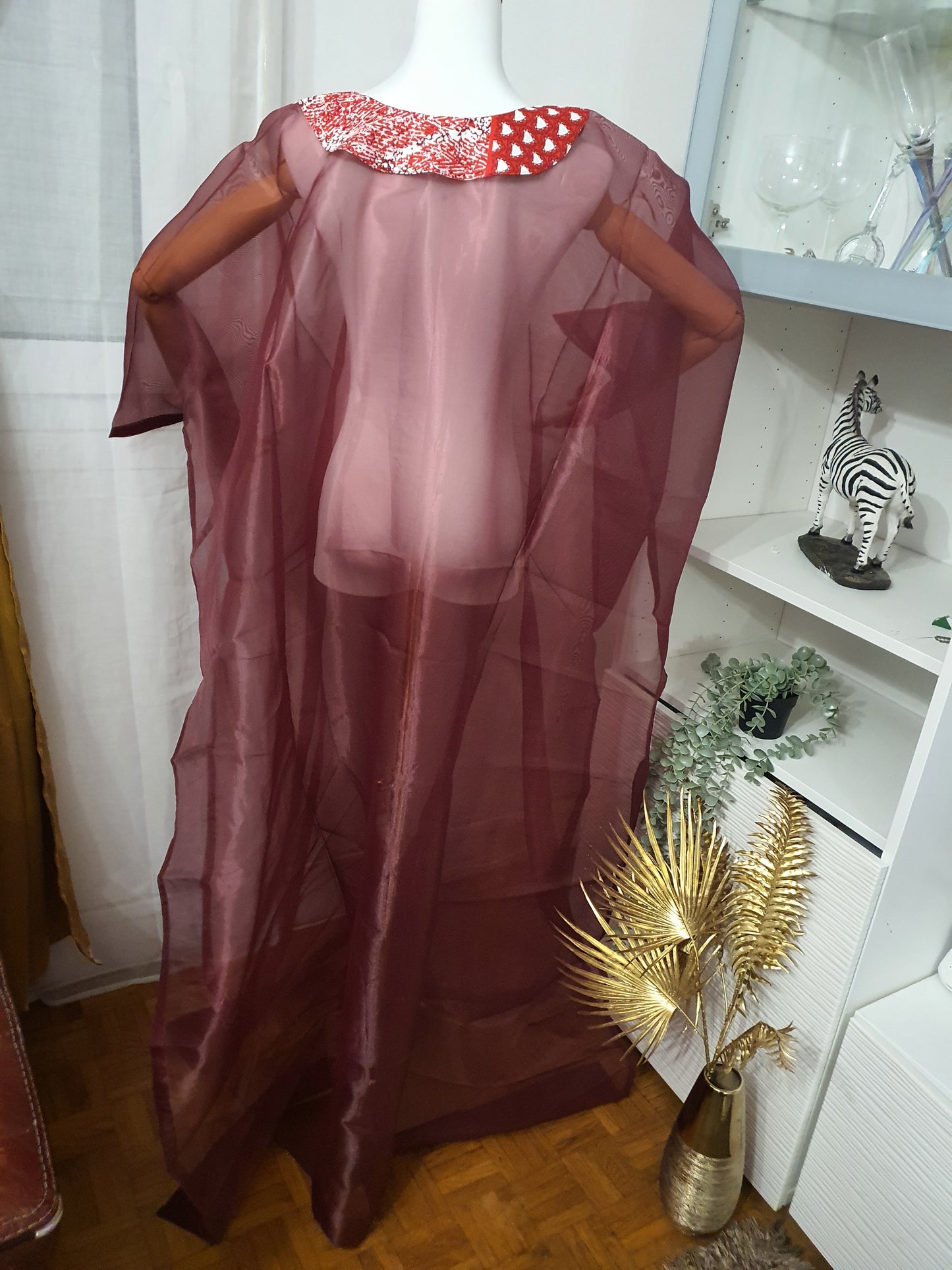 Kimono africain femme bordeaux transparent  rouge chic