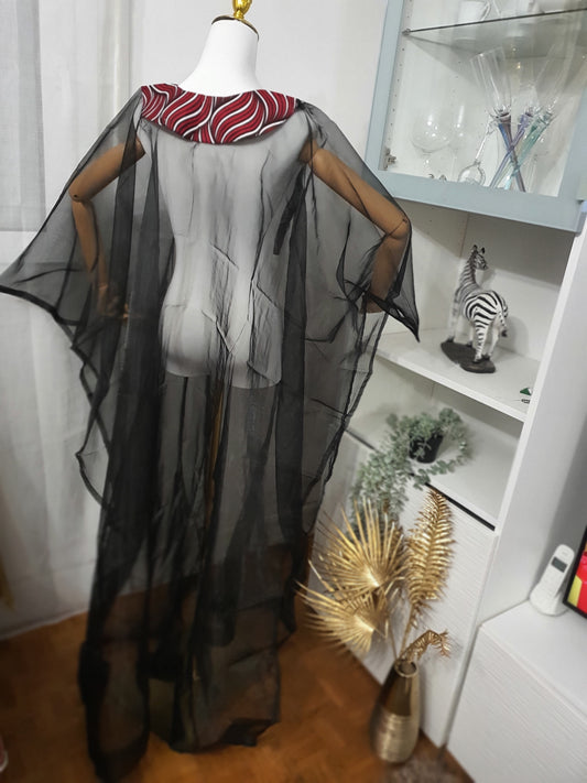 Kimono femme transparent noir style moderne & motifs africains