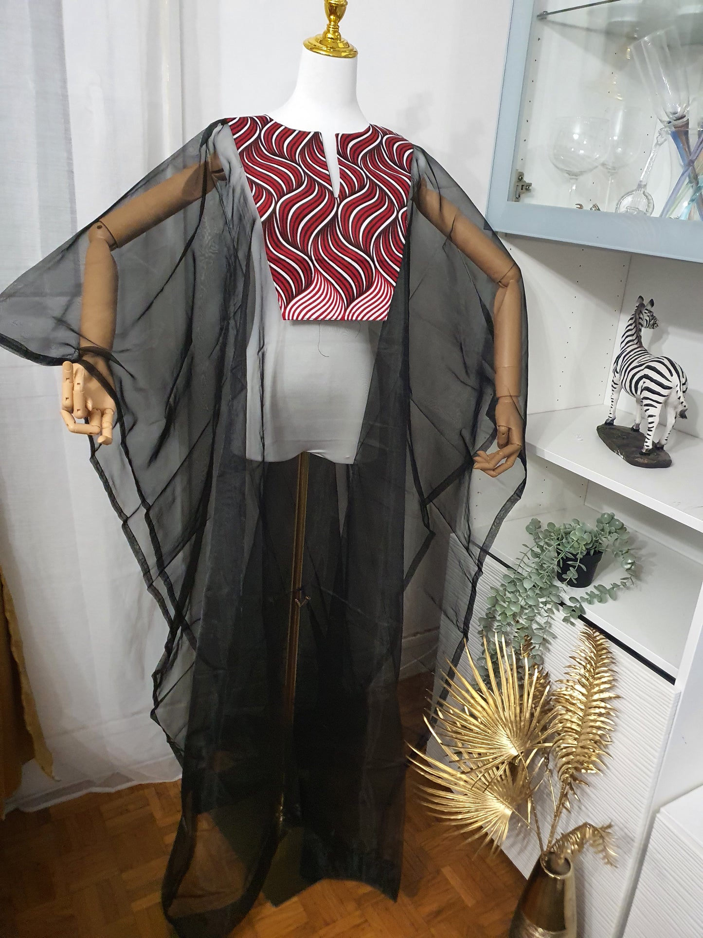 Kimono femme transparent noir style moderne & motifs africains