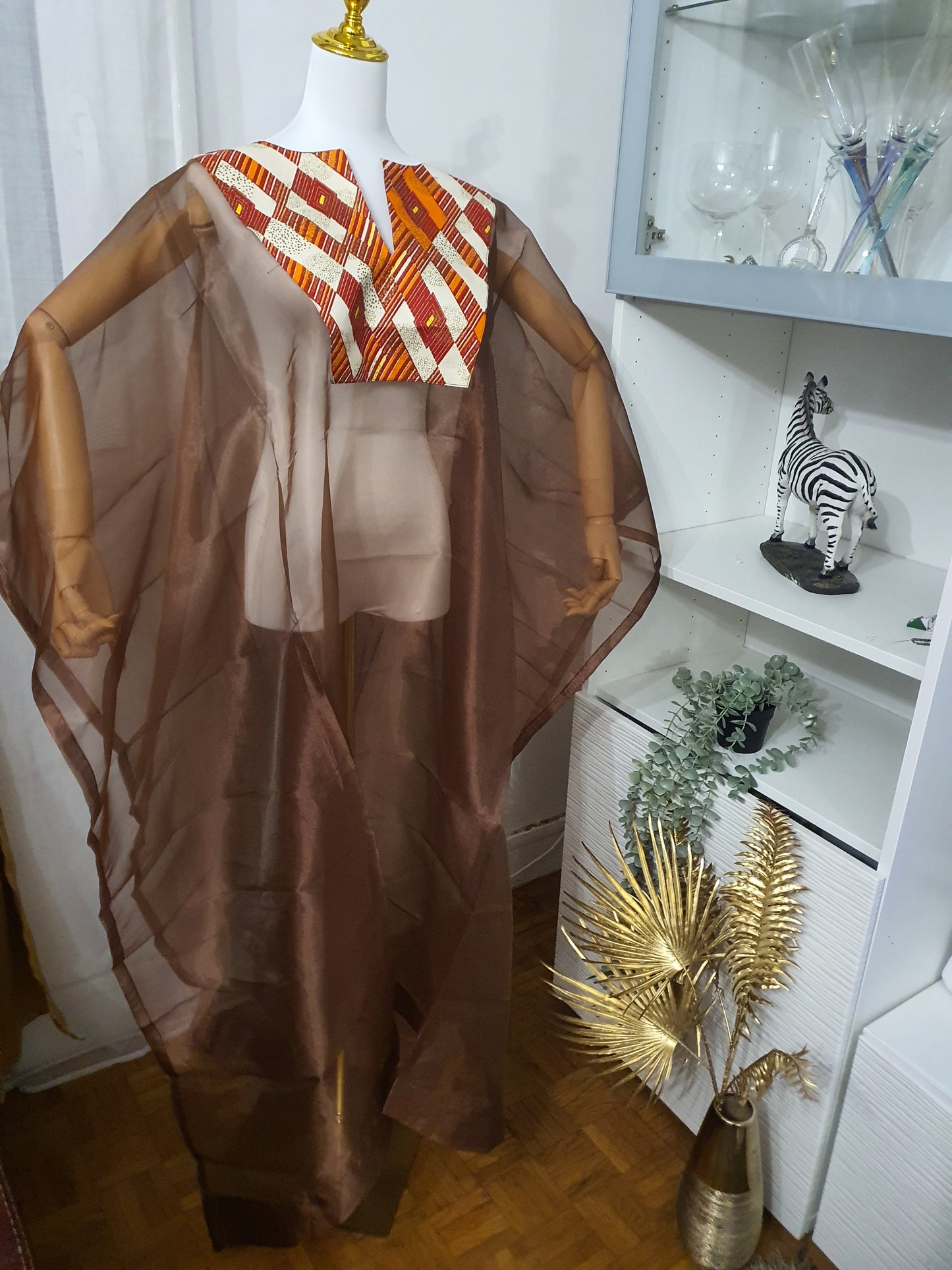 Kimono femme transparent marron élégance africaine