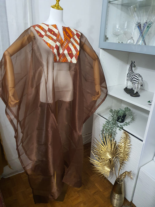 Kimono femme transparent marron élégance africaine