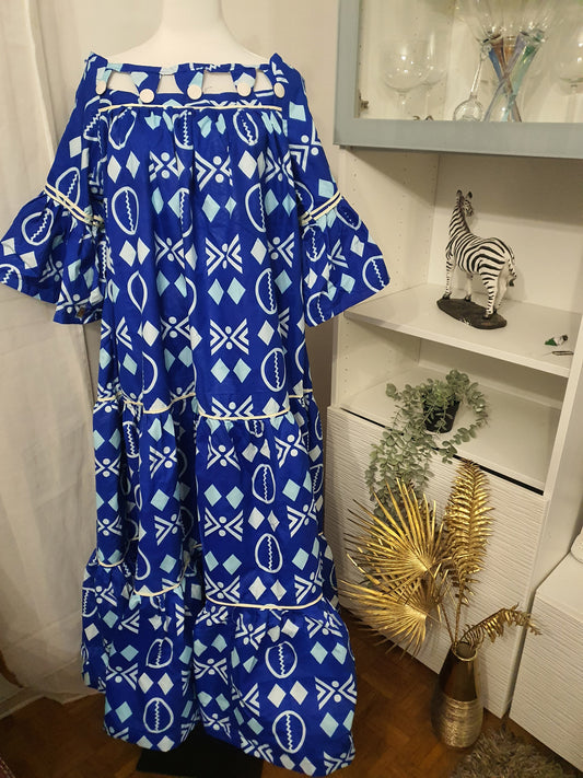 Robe kaba africaine femme tissu bleu chic