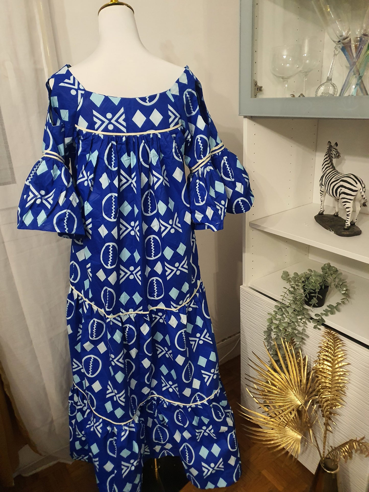 Robe kaba africaine femme tissu bleu chic