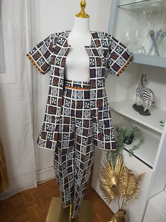 Tailleur femme ensemble veste et pantalon imprimé africain
