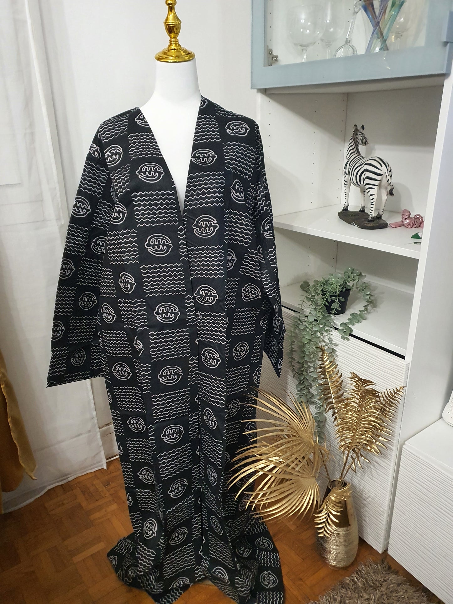 Kimono africain femme en tissu bogolan noir