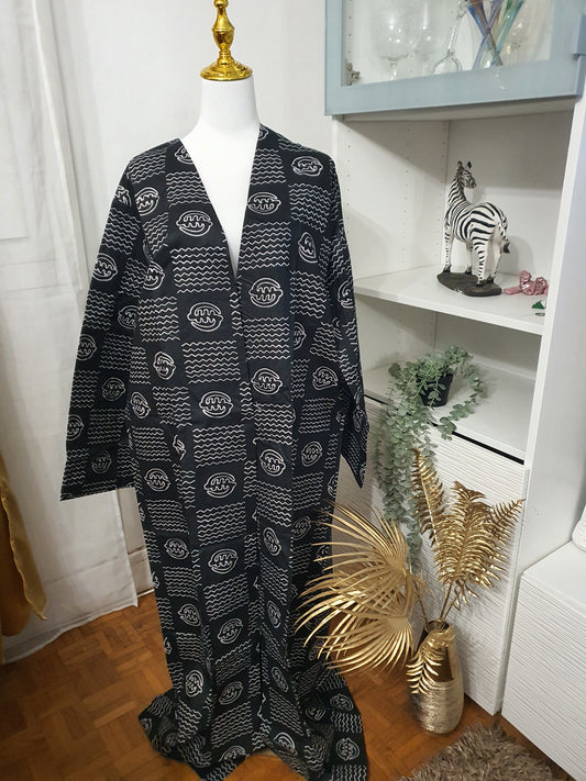 Kimono africain femme en tissu bogolan noir