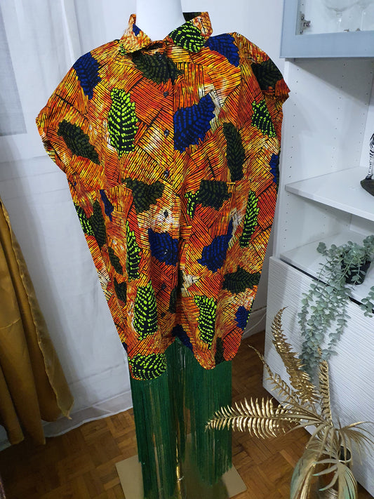 Robe à franges femme motifs africains colorés et col chemise