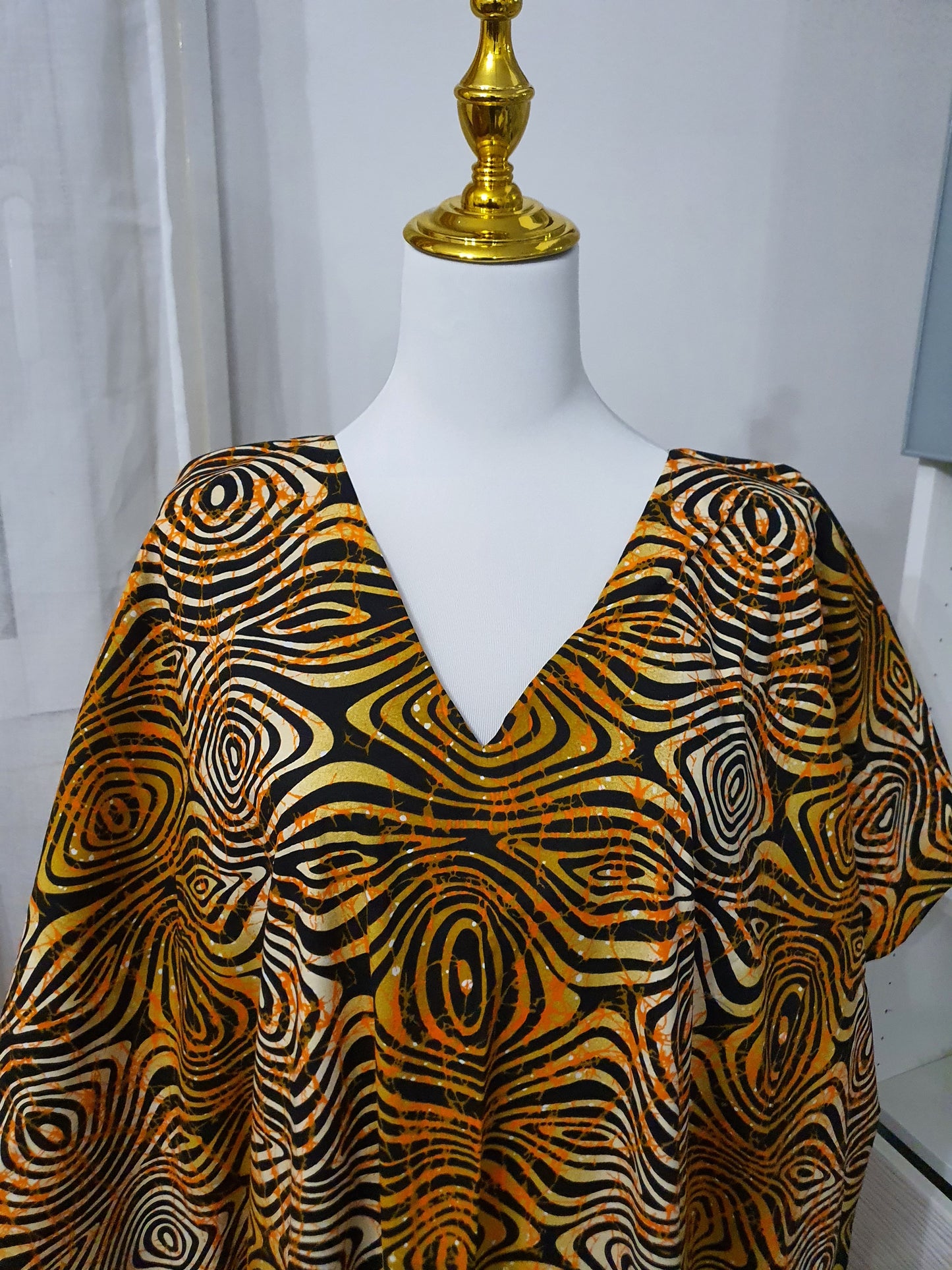 Robe à franges femme tissu africain orange avec franges longues