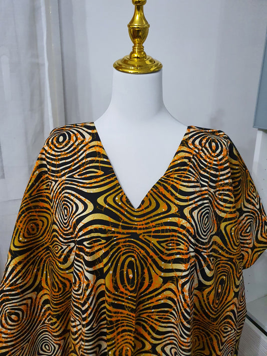 Robe à franges femme tissu africain orange avec franges longues
