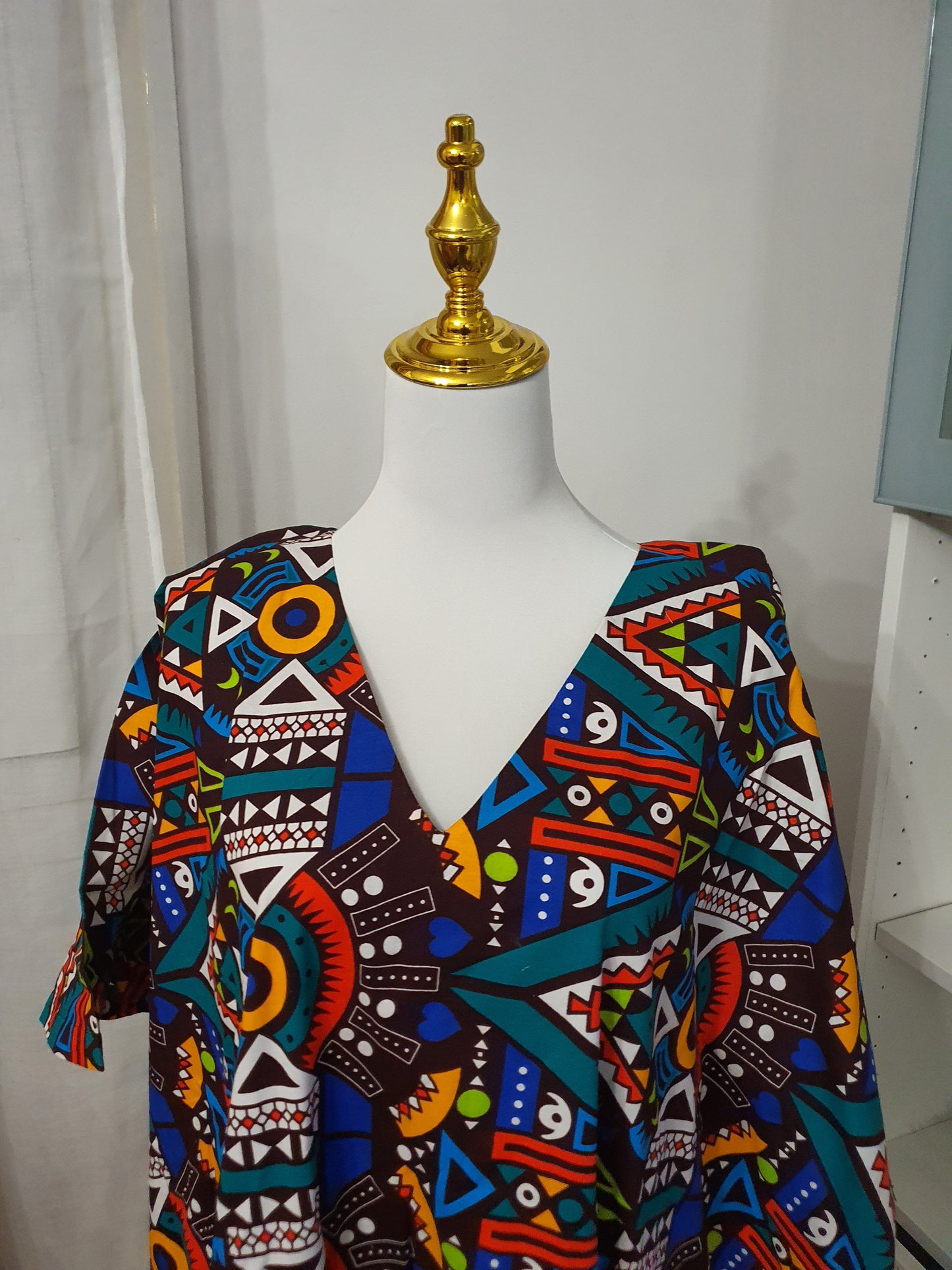 Robe à franges femme motifs africains multicolores et franges jaunes