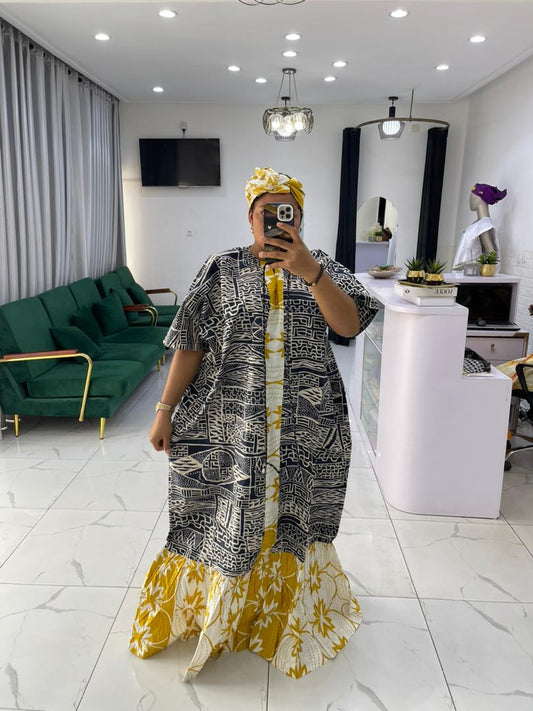 Robe Africaine Medumba kaba chic avec foulard