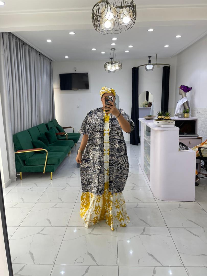 Robe Africaine Medumba kaba chic avec foulard