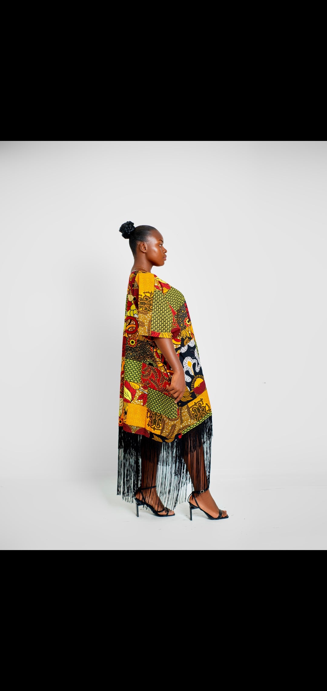 Robe à franges femme multicolore et franges noires