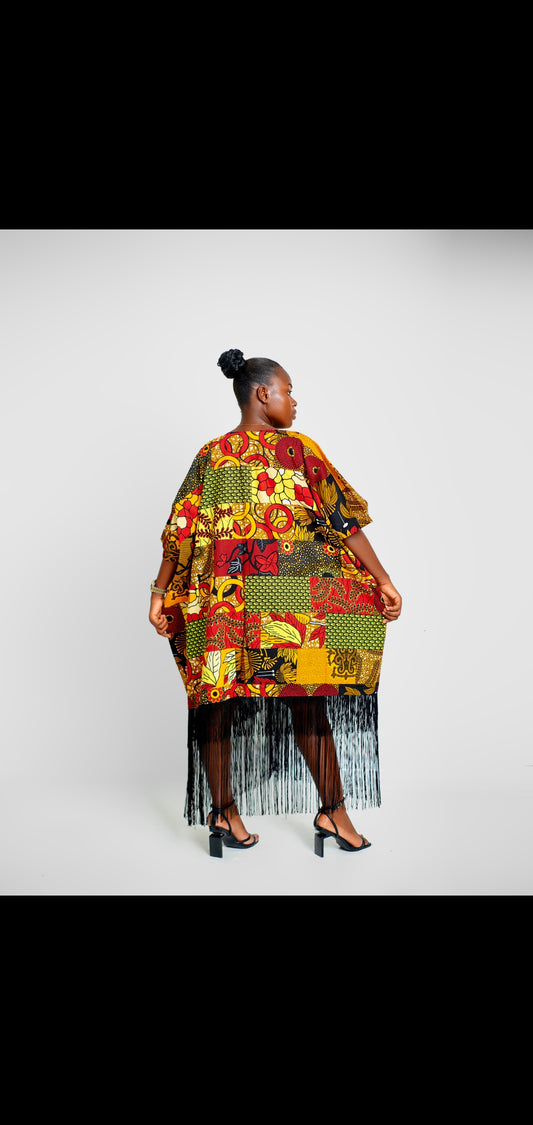 Robe à franges femme multicolore et franges noires