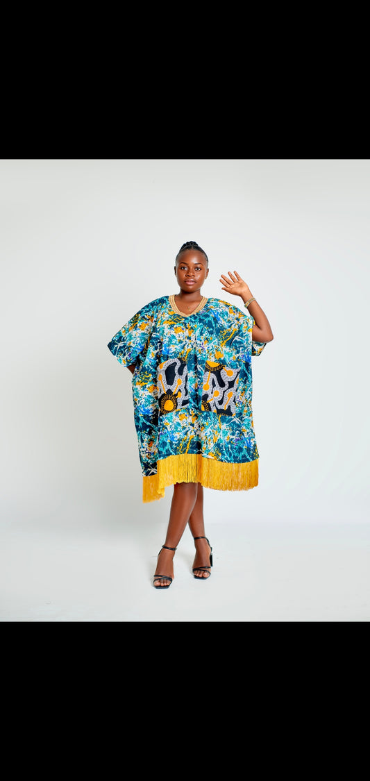 Robe africaine à frange jaune style moderne et confortable