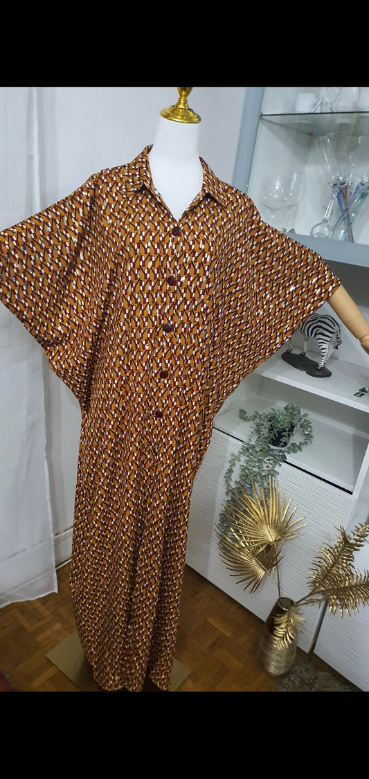 Robe longue fluide imprimé géométrique bordeaux