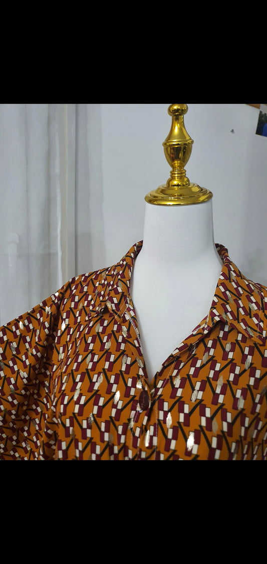 Robe longue fluide imprimé géométrique bordeaux